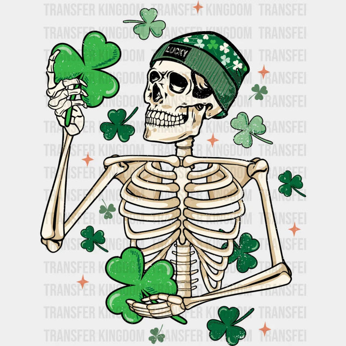 Skeleton Holding Clovers - St. Patrick's Day DTF Transfer