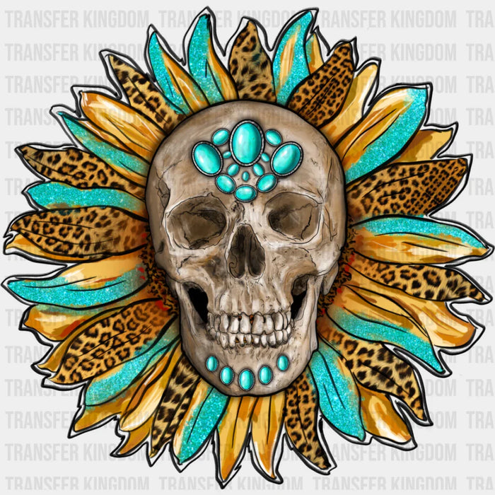 Skeleton Leopard Print Flower Design - Skeleton Iron On DTF Transfer