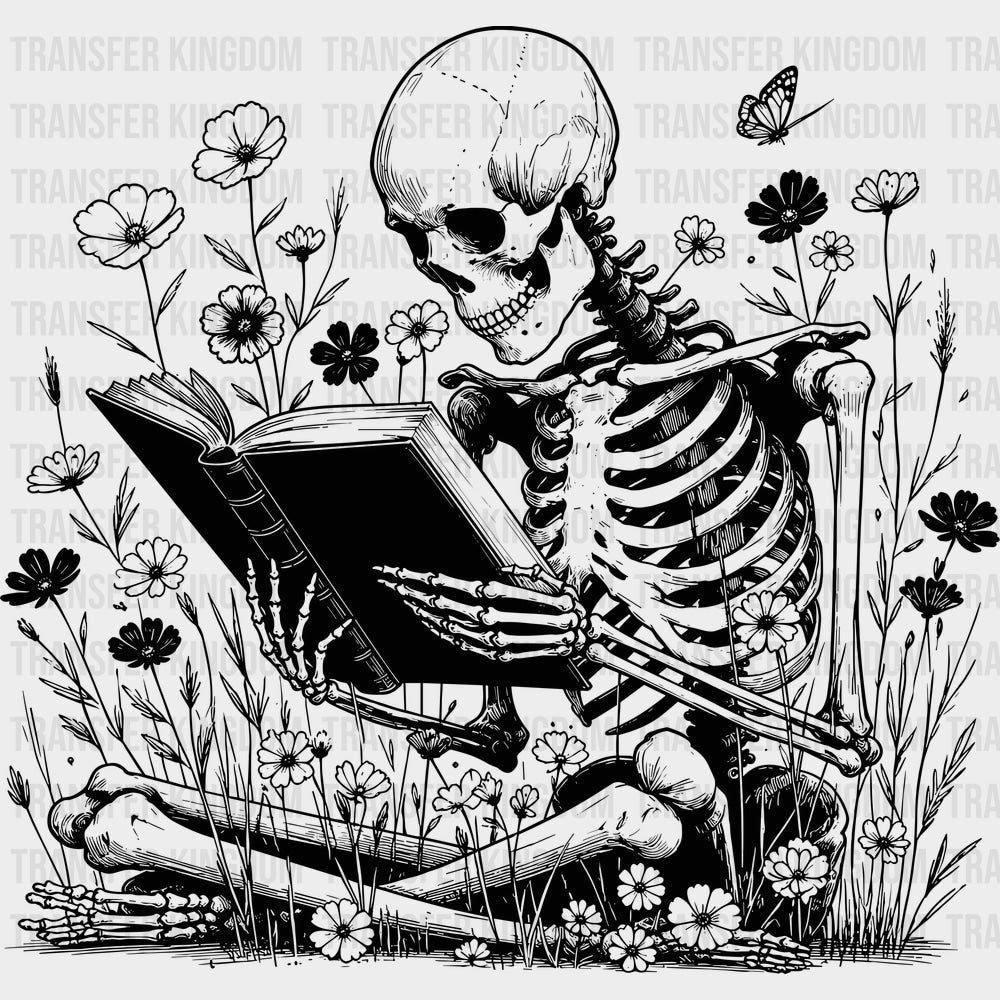 Skeleton Reading - Reading DTF Transfers - Adult Unisex - S & M (10’’) / Dark Color Design (See Imaging)