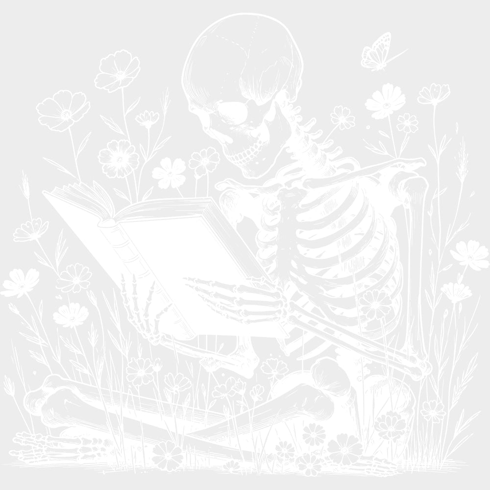Skeleton Reading - Reading DTF Transfers - Adult Unisex - S & M (10’’) / Light Color Design (See Imaging)