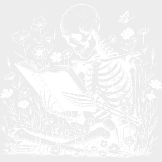Skeleton Reading - Reading DTF Transfers - Adult Unisex - S & M (10’’) / Light Color Design (See Imaging)