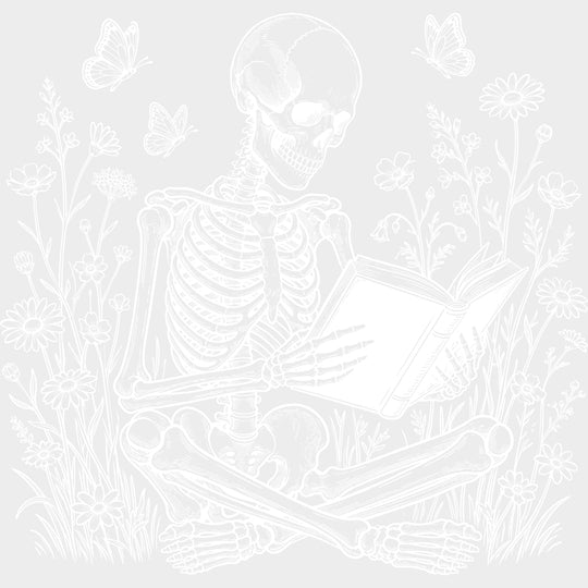 Skeleton Reading Flowers - Reading DTF Transfers - Adult Unisex - S & M (10’’) / Light Color Design (See Imaging)