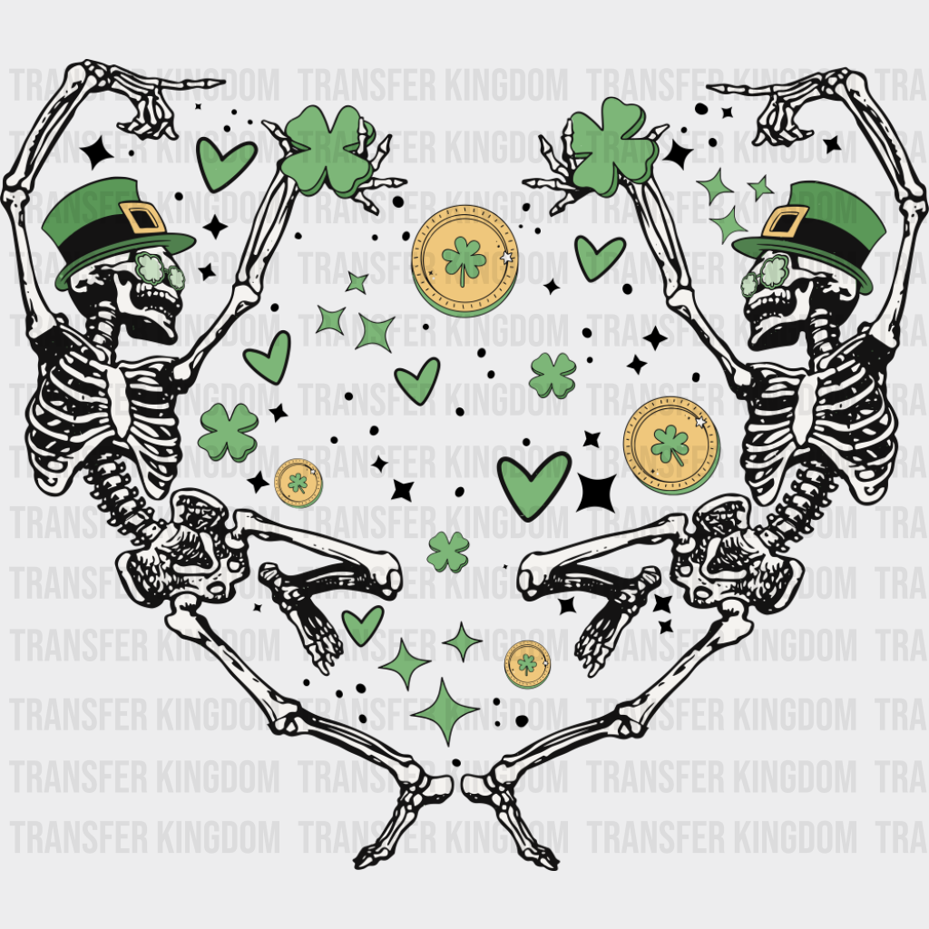 Skeletons Heart Shape - St. Patrick’s Day DTF Transfer Adult Unisex - S & M (10’’) / Dark Color Design (See Imaging)