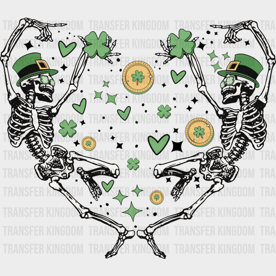 Skeletons Heart Shape - St. Patrick’s Day DTF Transfer Adult Unisex - S & M (10’’) / Dark Color Design (See Imaging)