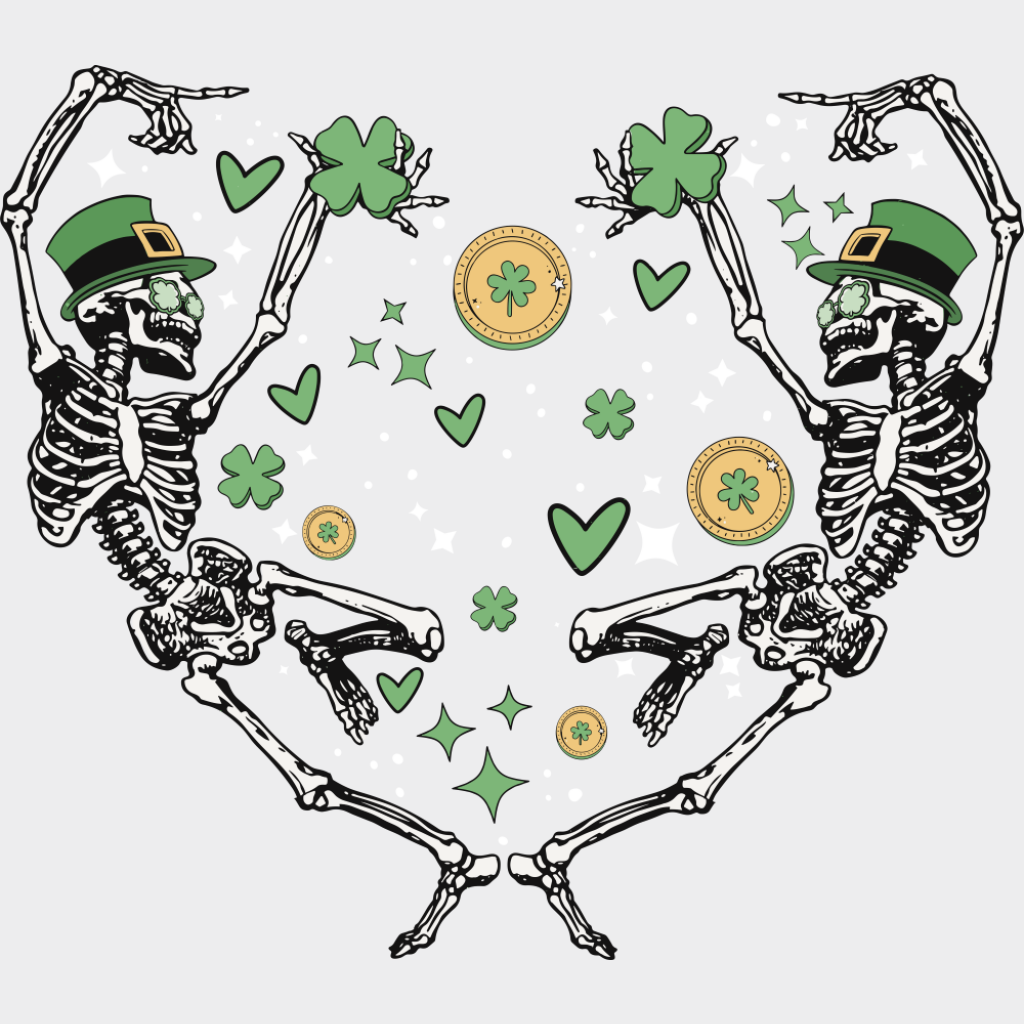 Skeletons Heart Shape - St. Patrick’s Day DTF Transfer Adult Unisex - S & M (10’’) / Light Color Design (See Imaging)