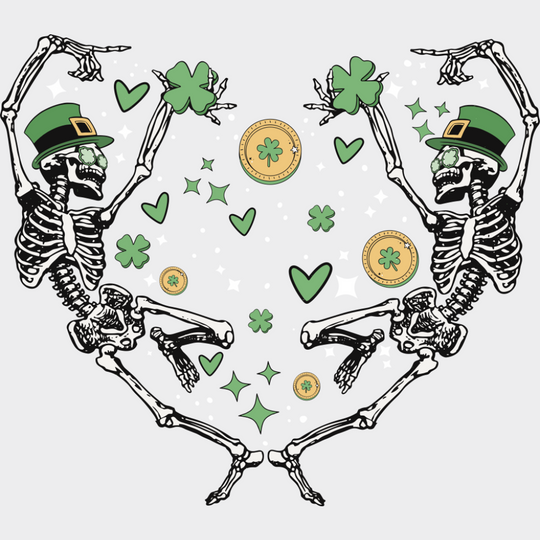 Skeletons Heart Shape - St. Patrick’s Day DTF Transfer Adult Unisex - S & M (10’’) / Light Color Design (See Imaging)