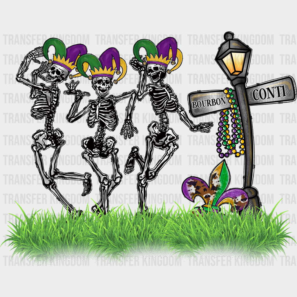 Skeletons Mardi Gras Design- Dtf Heat Transfer