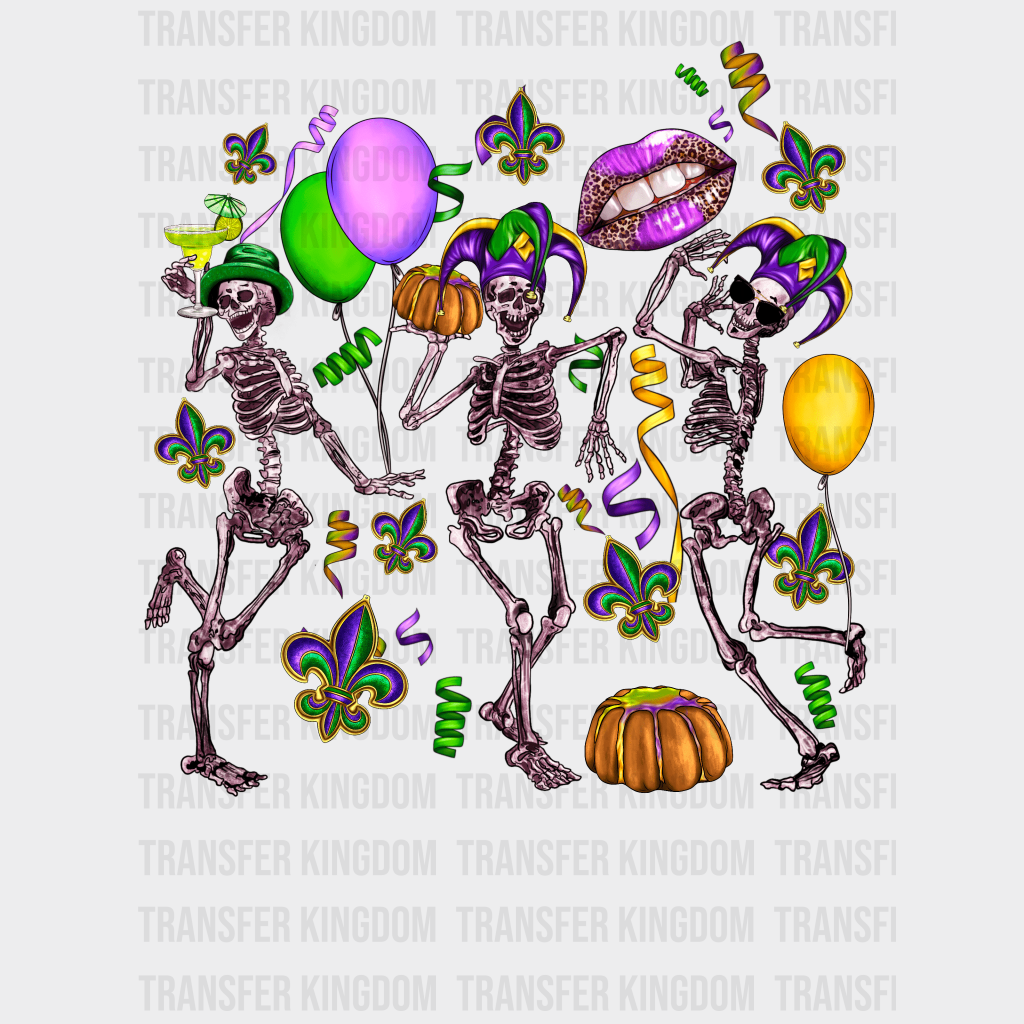 Skeletons Mardi Gras Design- Dtf Heat Transfer