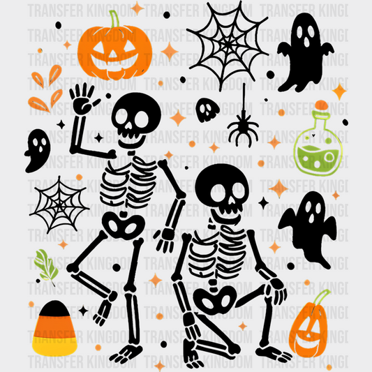 Skeletons Pumpkins Spiders Ghosts - Halloween DTF Transfer Adult – S & M (10’’) / Dark Color Design (See Imaging)