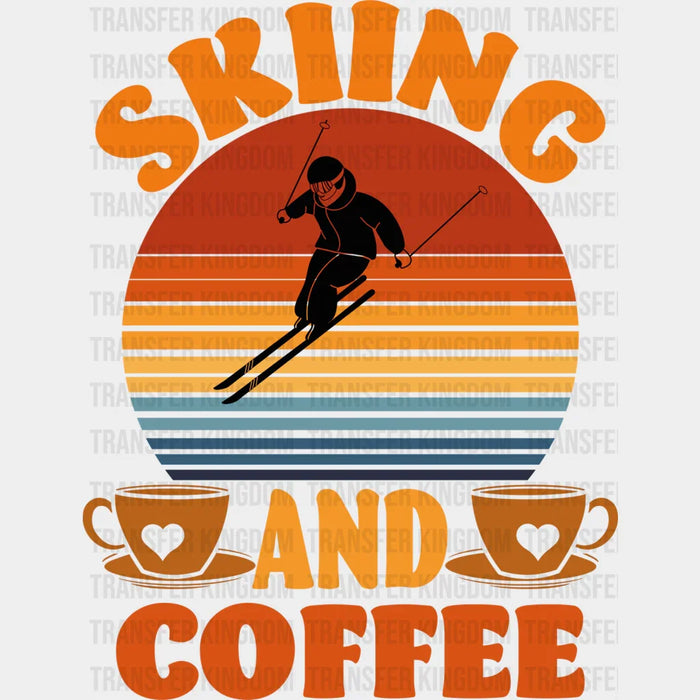 Skiing And Coffee Brown Design - Skiing DTF Heat Transfer