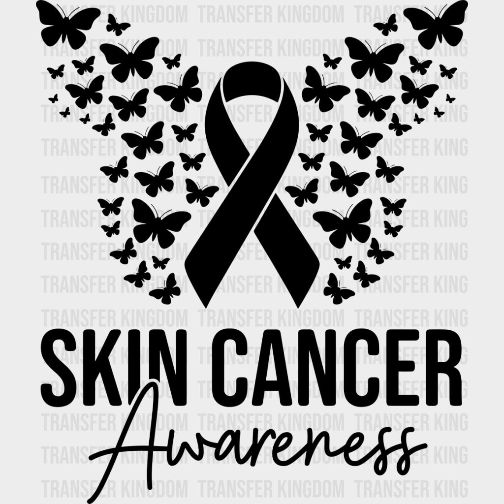 Skin Cancer Awareness Ribbon & Butterflies - Melanoma DTF Transfers - Adult Unisex - S & M (10’’) / Dark Color Design