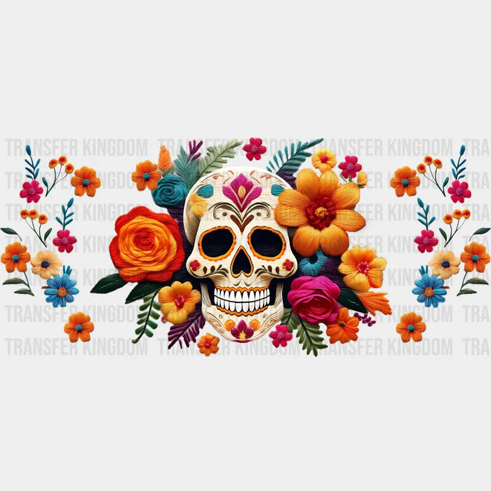 Skull And Flowers - Cinco de Mayo Cup Wrap UV Sticker Permanent UV DTF Decal