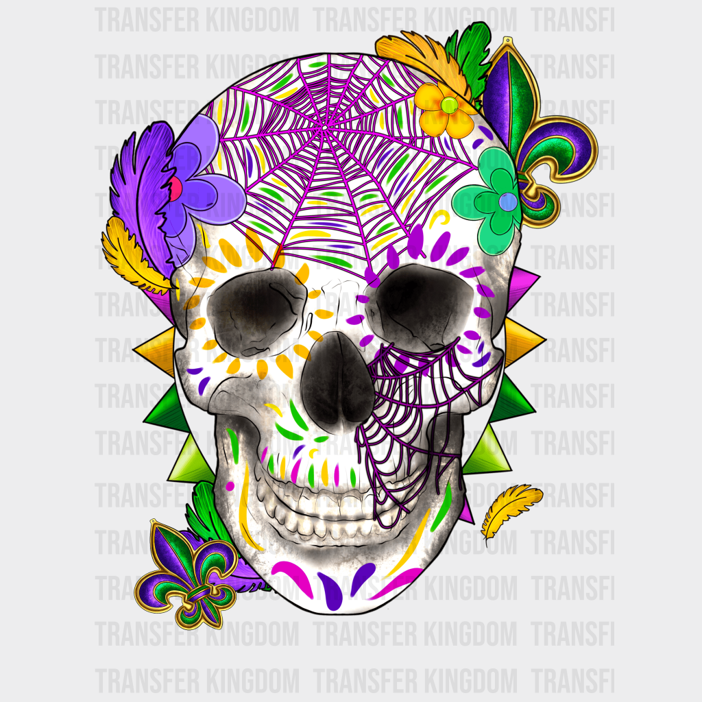 Skull Mardi Gras Design- Dtf Heat Transfer