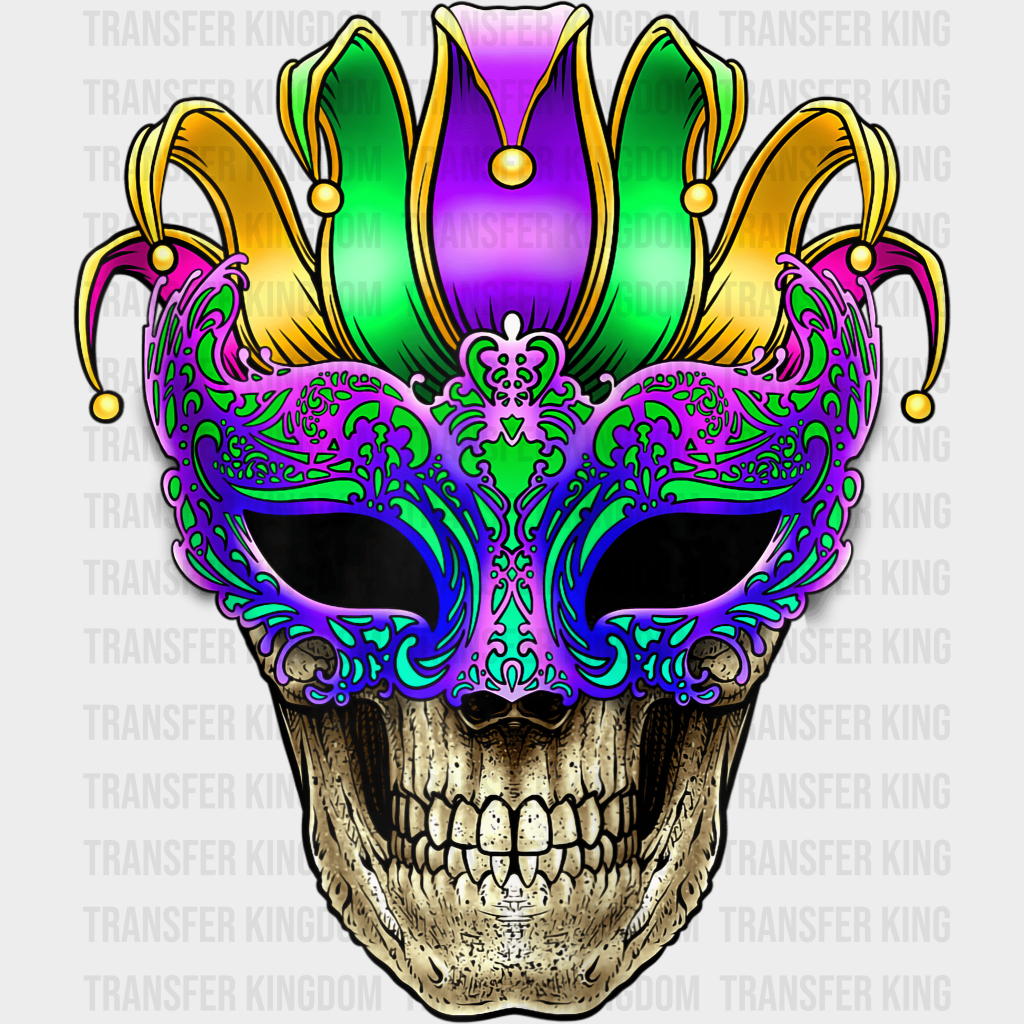 Smiling Skull Mardi Gras Design- Mardi Gras DTF heat transfer