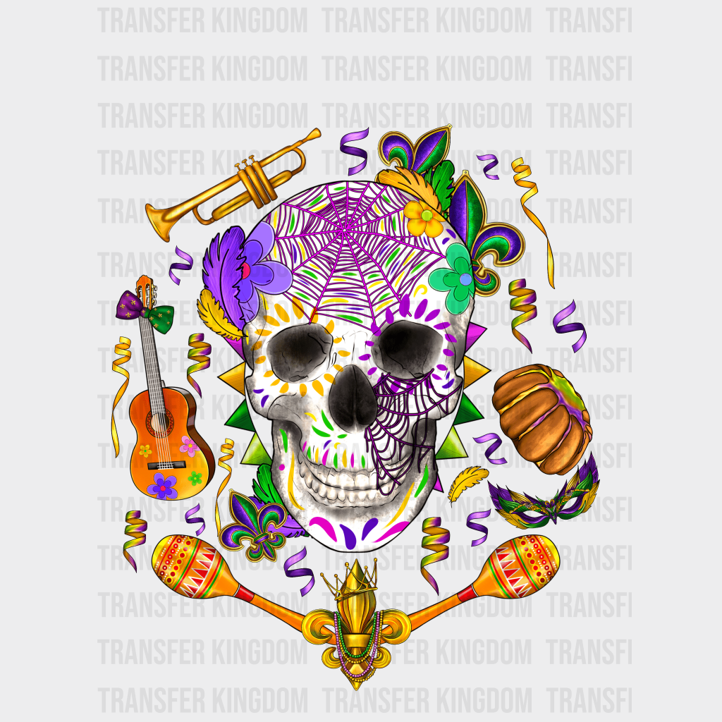 Skull Mardi Gras Design- Dtf Heat Transfer