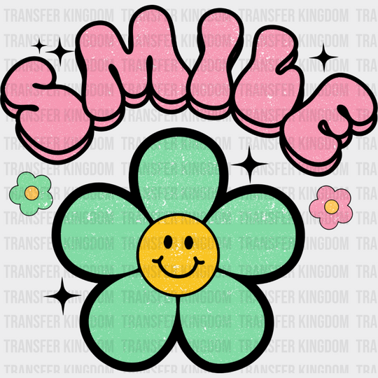 Smile Colorful Flower Design - Good Vibes Dtf Transfer Unisex S & M (10’’) / Dark Color See Imaging