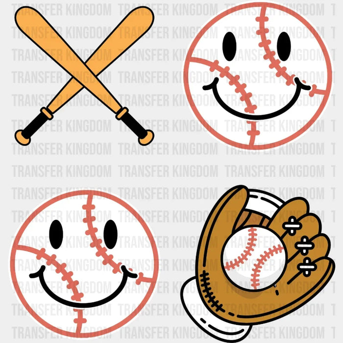 Smiley Baseball DTF Transfer