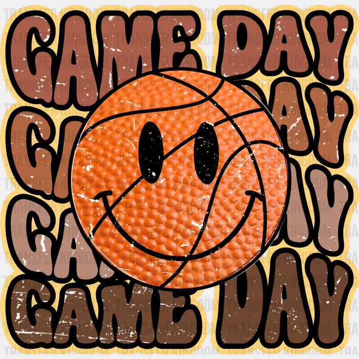 Smiley Basketball Game Day Brown Design - Basketball DTF Heat Transfer