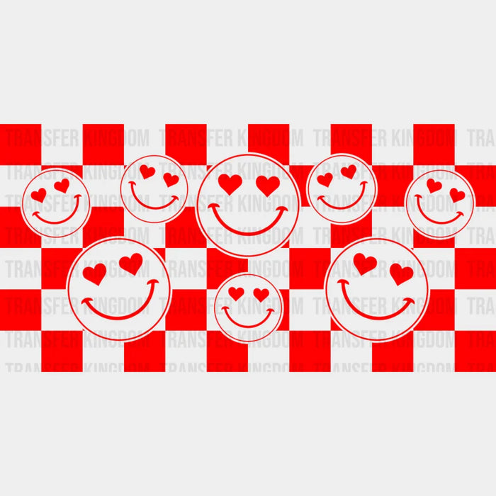 Smiley Heart Red Checkered Design - UV DTF Transfer Cup Wrap UV DTF Sticker
