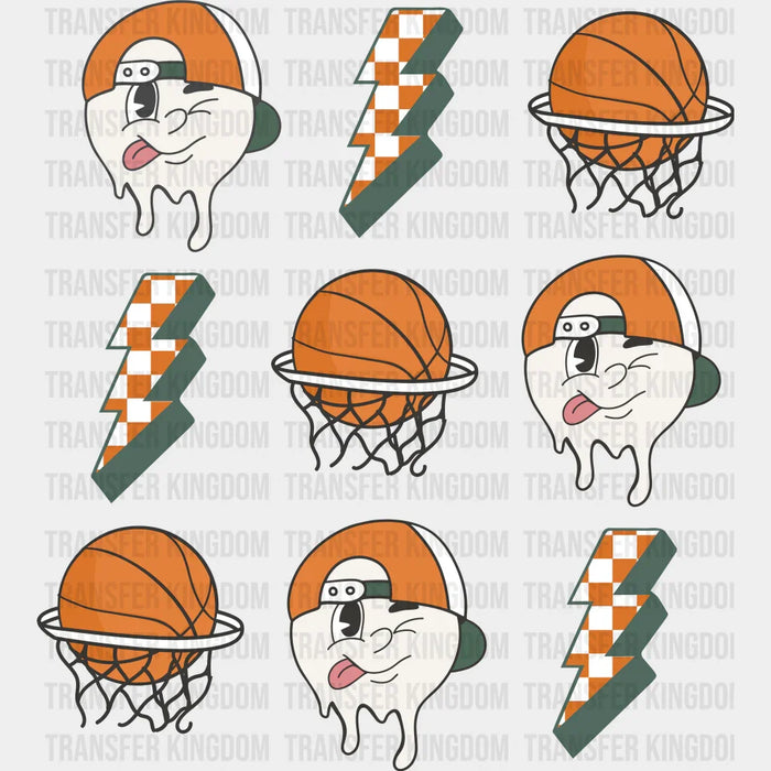 Smiley Lightning Basket Doodles Design - Basketball DTF Heat Transfer