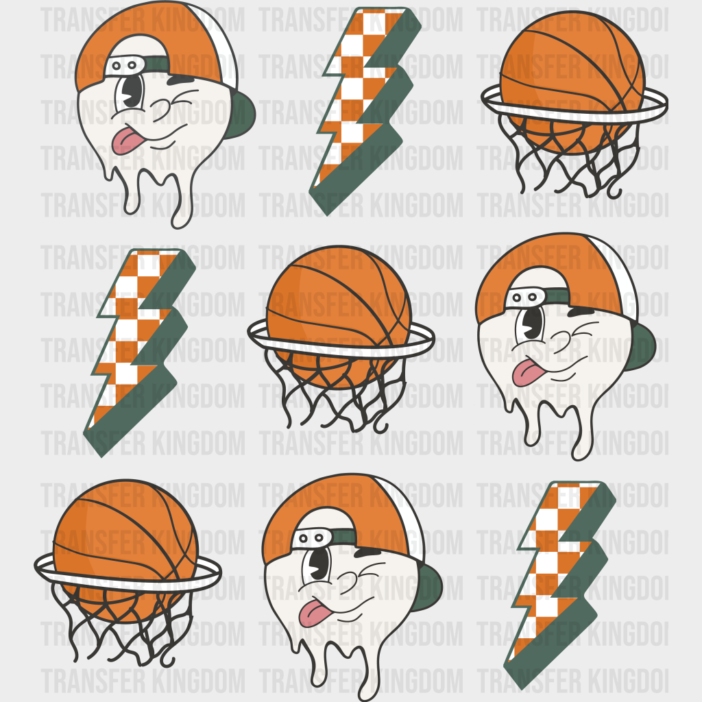 Smiley Lightning Basket Doodles Design - Basketball Dtf Heat Transfer