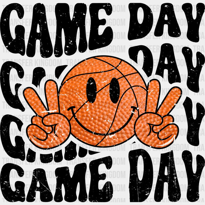Smiley Peace Sign Game Day Basketball Design - Basketball DTF Heat Transfer