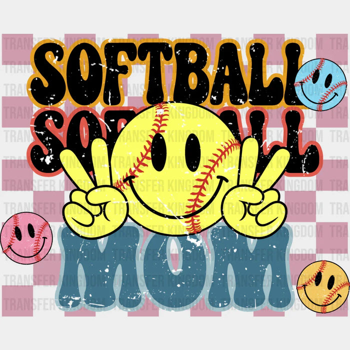 Smiley Softball Mom Design - Softball DTF Heat Transfer