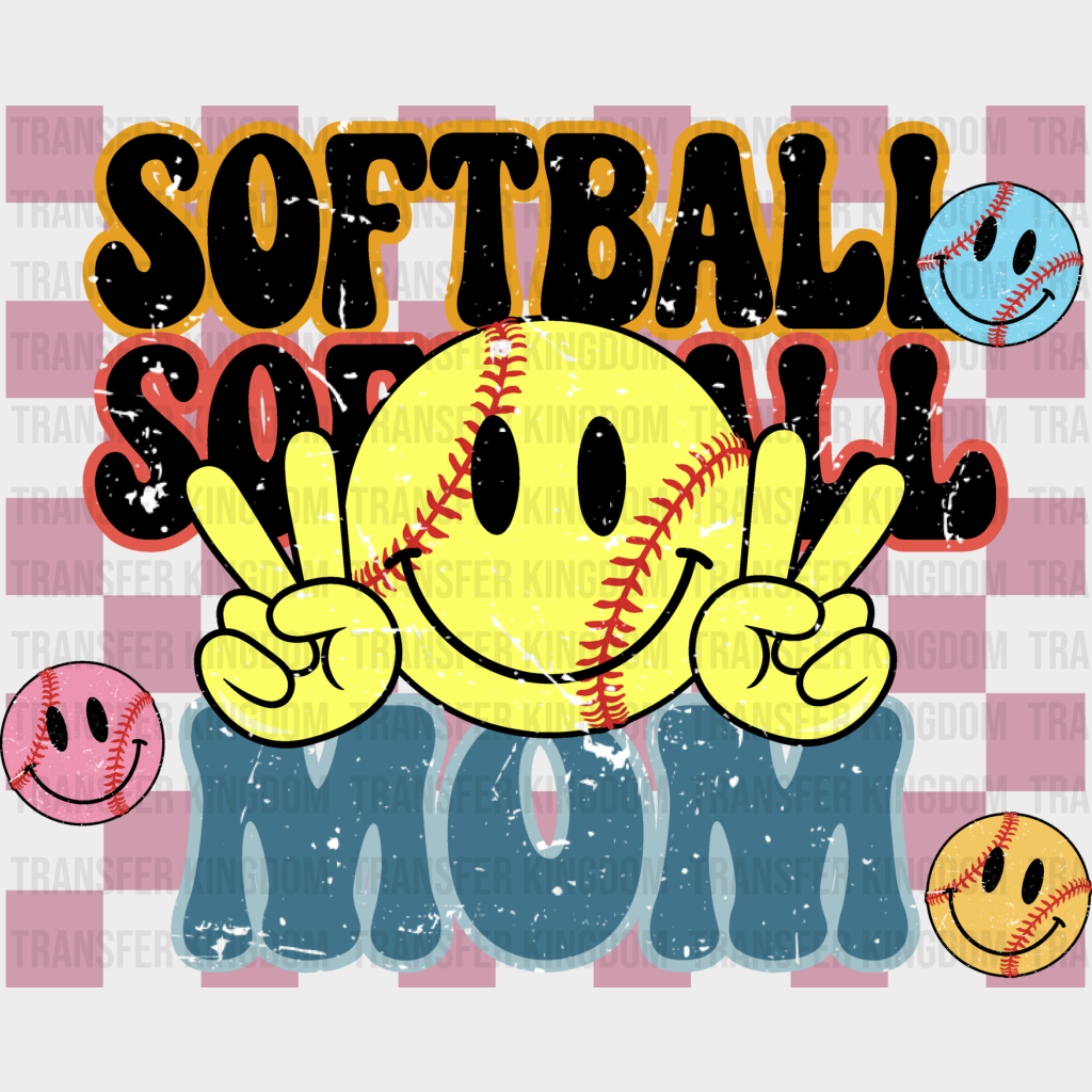 Smiley Softball Mom Design - Dtf Heat Transfer