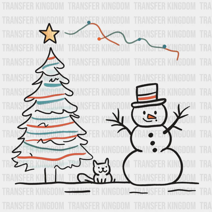 Snowman And Cat - Christmas DTF Transfer