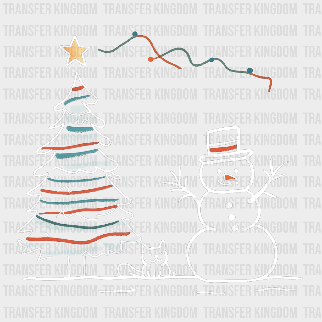 Snowman And Cat - Christmas Dtf Transfer Unisex S & M (10’’) / Light Color Design See Imaging