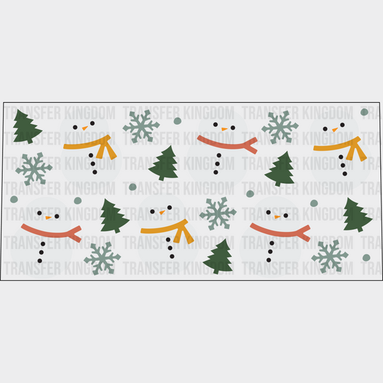 Snowman Tree And Snowflakes - Winter Cup Wrap Uv Sticker Permanent Dtf Decal