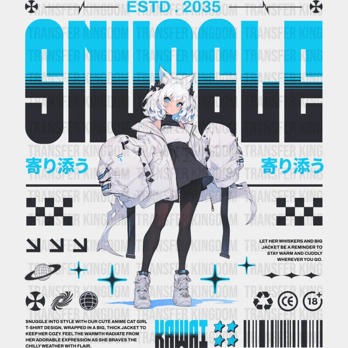 Snuggle Anime Girl - Anime DTF heat transfer