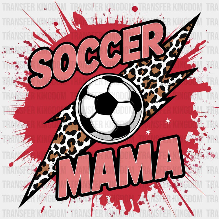 Soccer Mama Leopard Background Lightning Bolt Design - Soccer DTF Heat Transfer