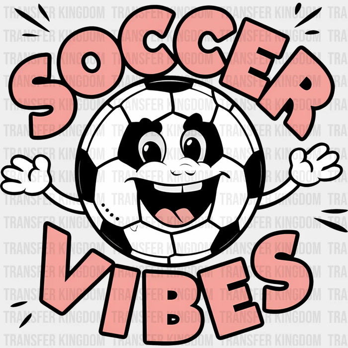 Soccer Vibes Smiley Soccer Ball Design - Soccer DTF Heat Transfer