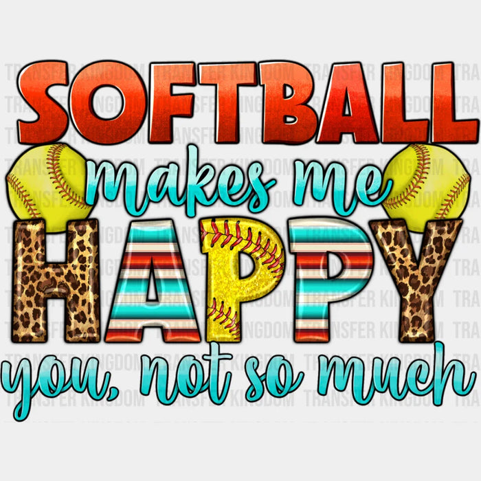 Softball Makes Me Happy Leopard Print - Softball DTF Heat Transfer