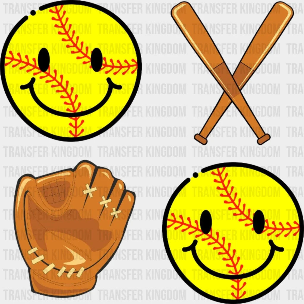 Softball Smiley Faces Dtf Transfer