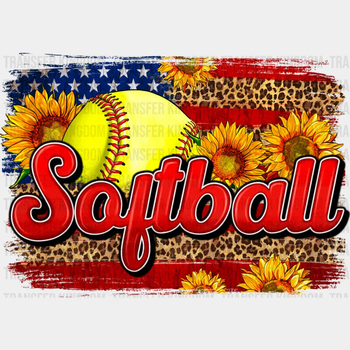 Softball US Flag Sunflowers Design - Softball DTF Heat Transfer