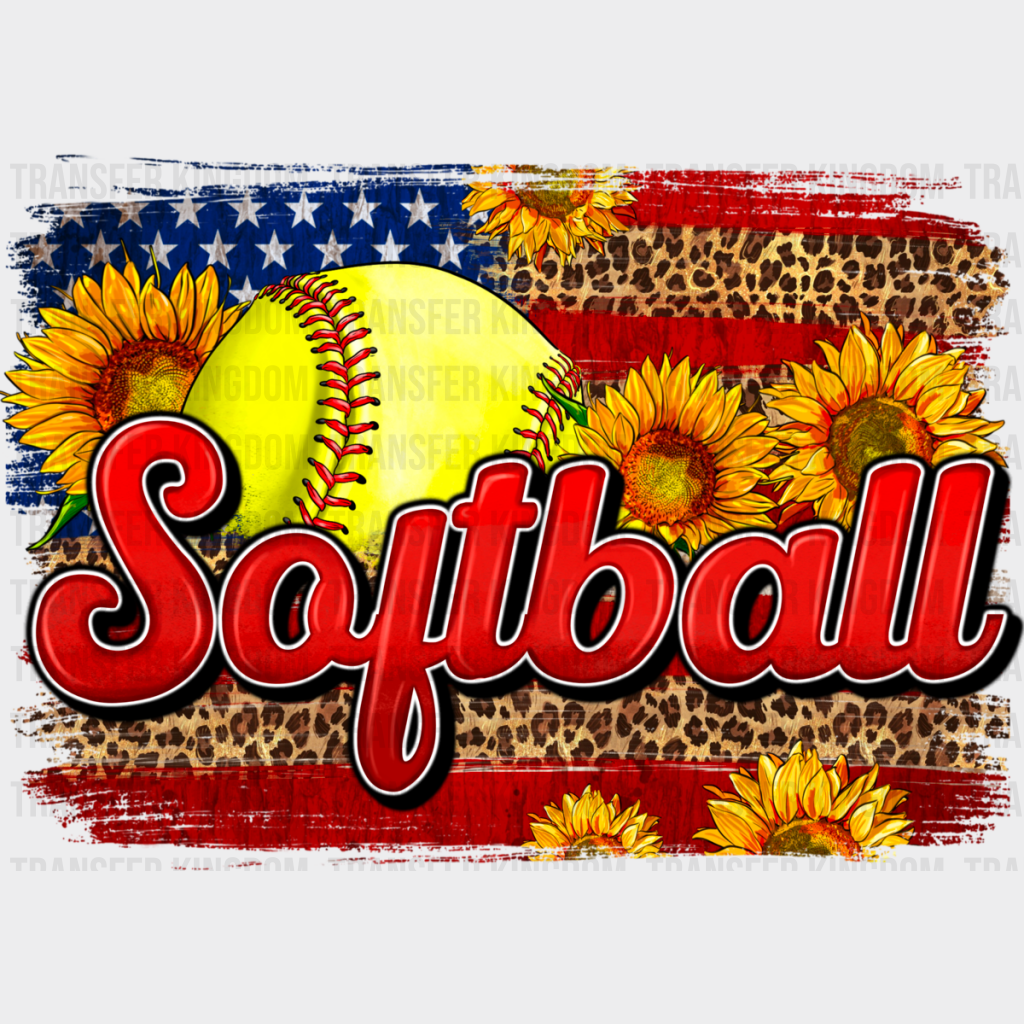 Softball Us Flag Sunflowers Design - Dtf Heat Transfer