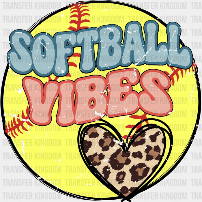 Softball Vibes Leopard Heart Design - Softball DTF Heat Transfer