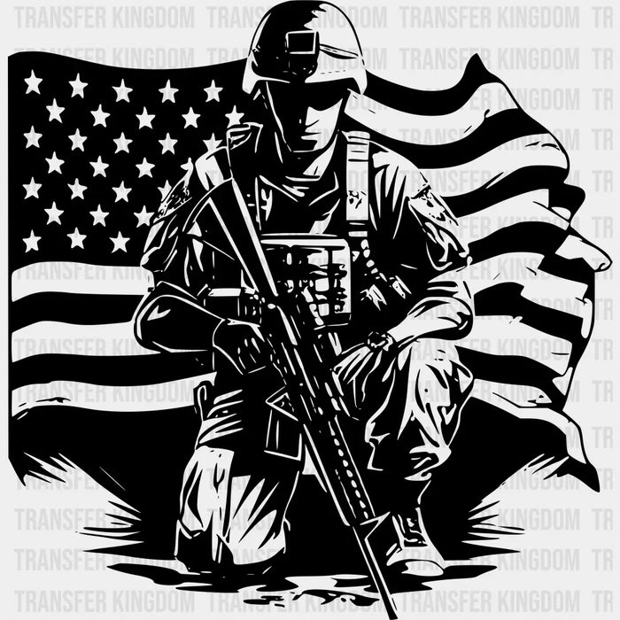 Soldier With Flag Dark Design - Army DTF Transfer
