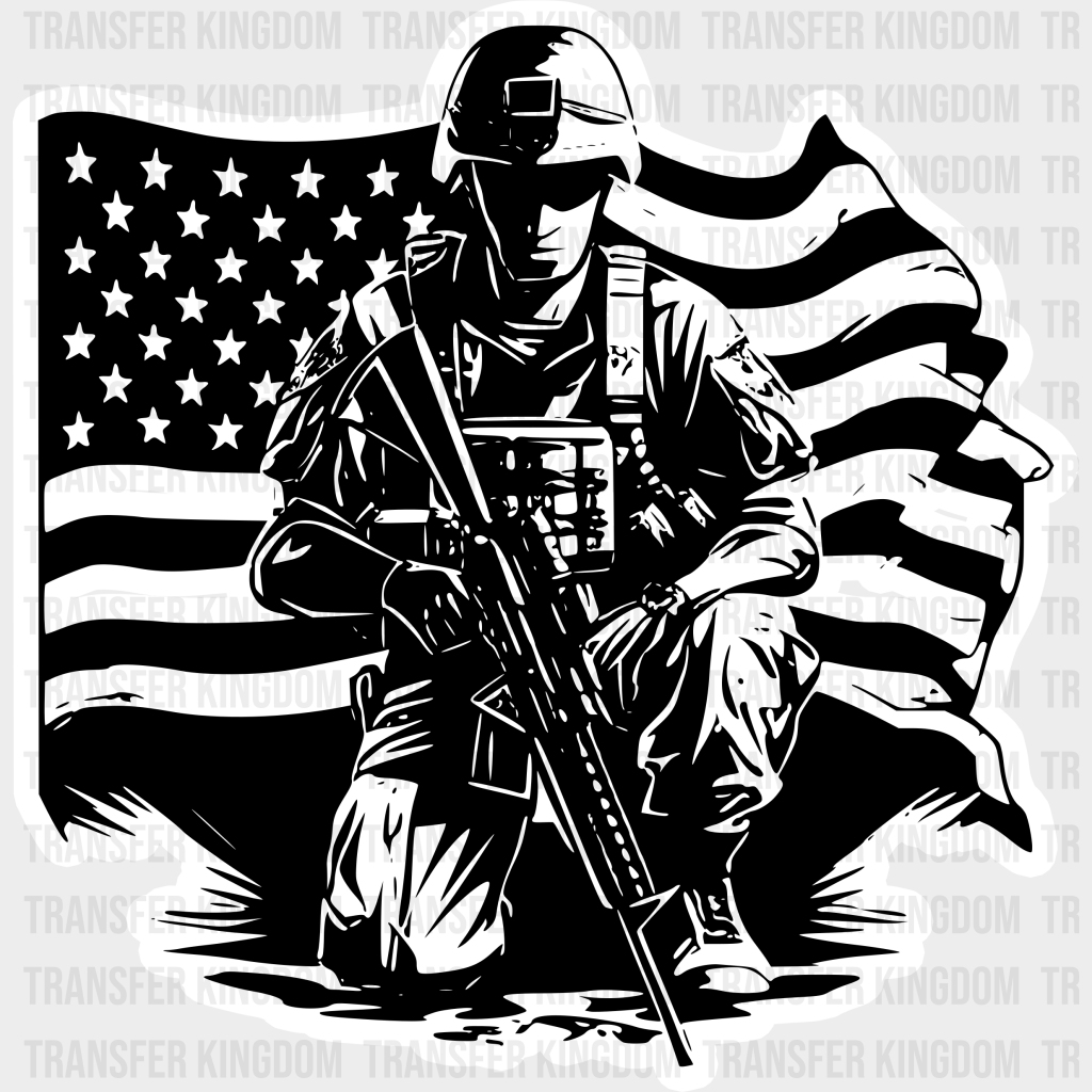 Soldier With Flag Dark Design - Army Dtf Transfer Unisex S & M (10’’) / Light Color See Imaging