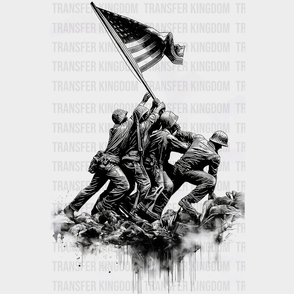 Soldiers Putting Up US Flag - Army DTF Transfers - Adult Unisex - S & M (10’’) / Dark Color Design (See Imaging)