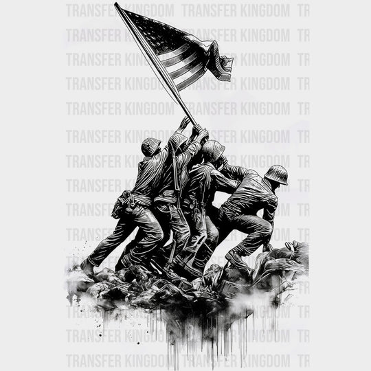 Soldiers Putting Up US Flag - Army DTF Transfers - Adult Unisex - S & M (10’’) / Dark Color Design (See Imaging)