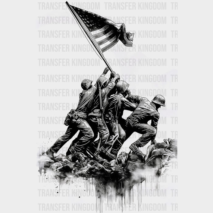 Soldiers Putting Up US Flag - Army DTF Transfers