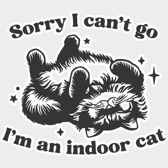 Sorry I Can’t Go I’m An Indoor Cat - Cat DTF Transfer Adult Unisex - S & M (10’’) / Light Color Design (See Imaging)