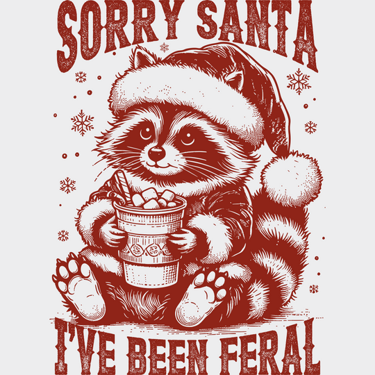 Sorry Santa I’ve Been Feral Raccoon 3 Colors - Christmas DTF Transfer Adult Unisex - S & M (10’’) / Red Color Design