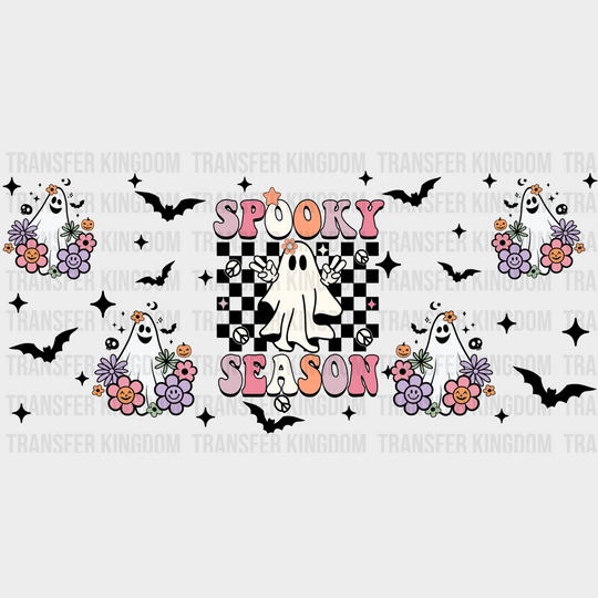 Spooky Ghosts Checkered Design - Halloween Cup Wrap Uv Sticker Permanent Dtf Decal