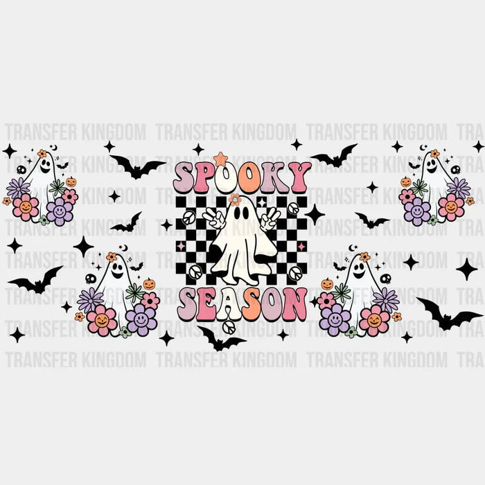 Spooky Ghosts Checkered Design - Halloween Cup Wrap UV Sticker Permanent UV DTF Decal