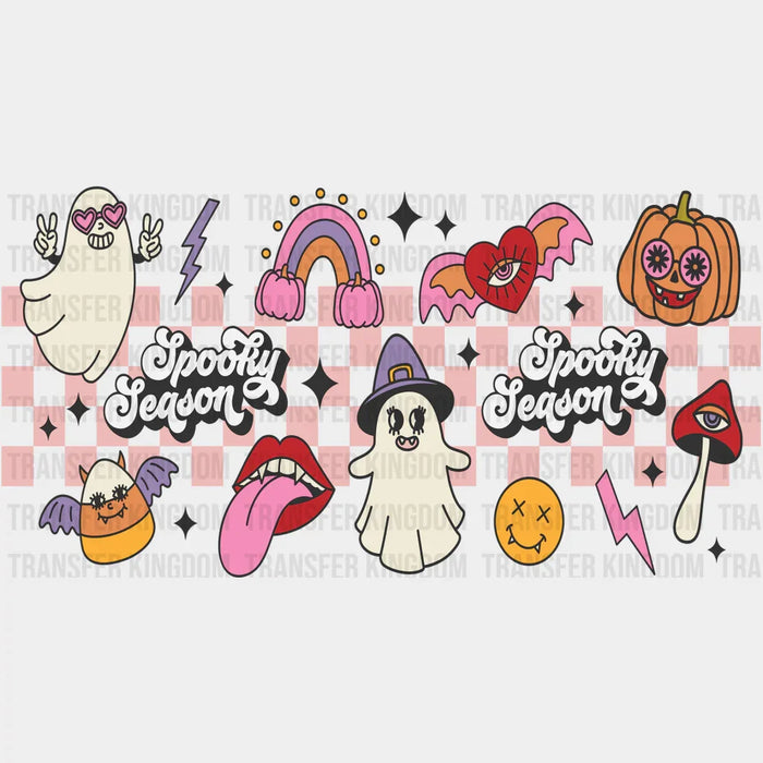 Spooky Season Checkered Design - Halloween Cup Wrap UV Sticker Permanent UV DTF Decal