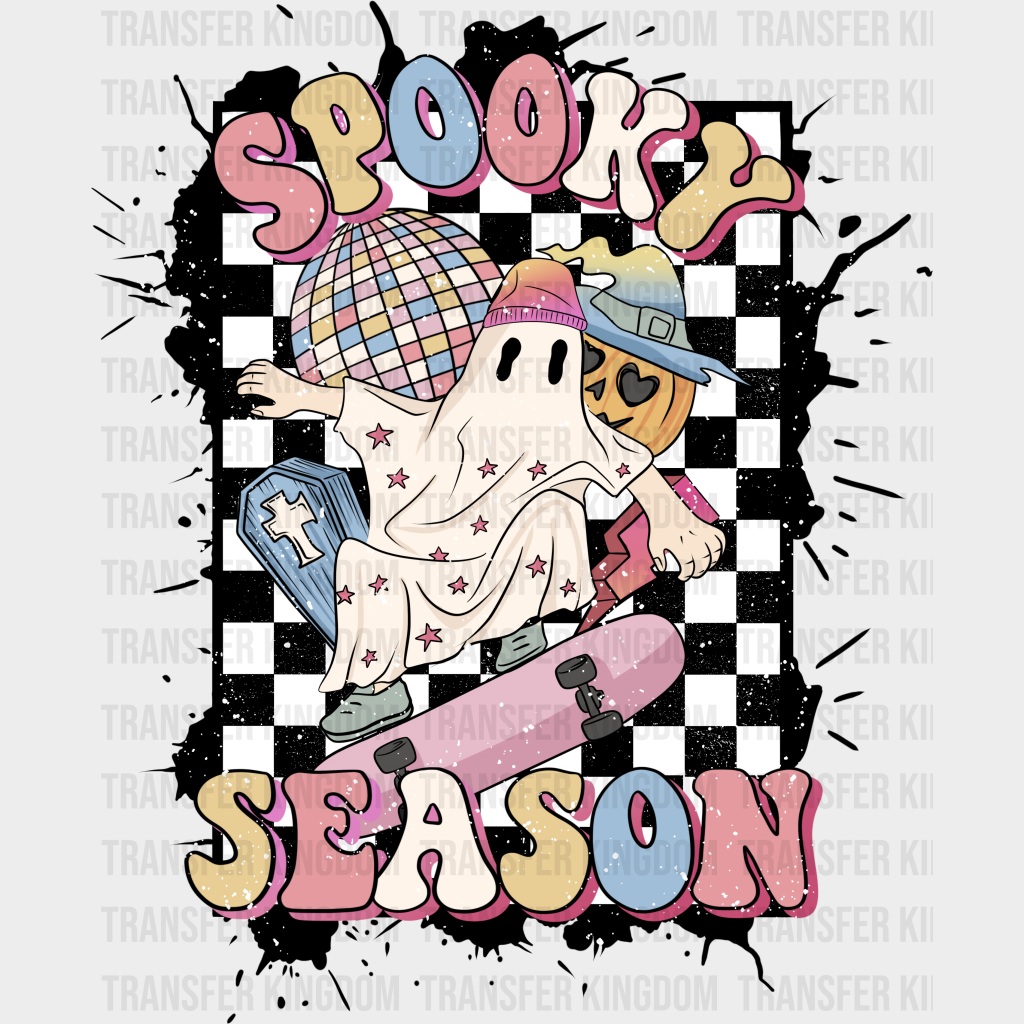 Spooky Season Skating Ghost - Halloween Dtf Heat Transfer Unisex S & M (10’) / Dark Color Design